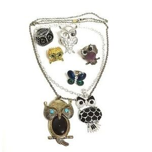 Owl Necklaces, Owl Rings, 7 pieces bundle